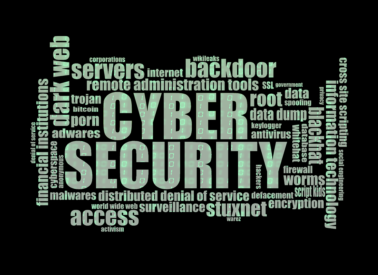 green cyber security word art on a black background